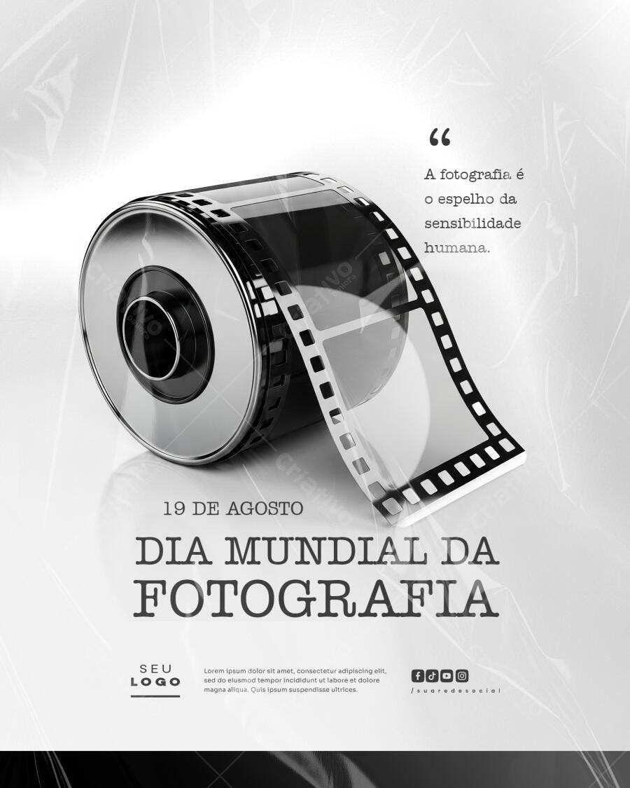 Flyer Dia Mundial da Fotografia 19 de Agosto PSD Editável