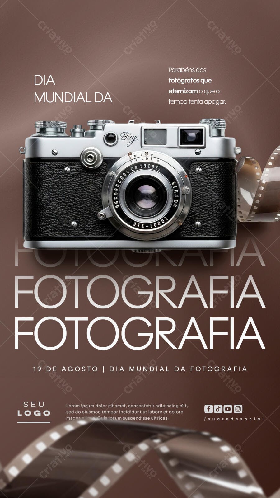 Flyer Dia Mundial da Fotografia 19 de Agosto PSD Editável