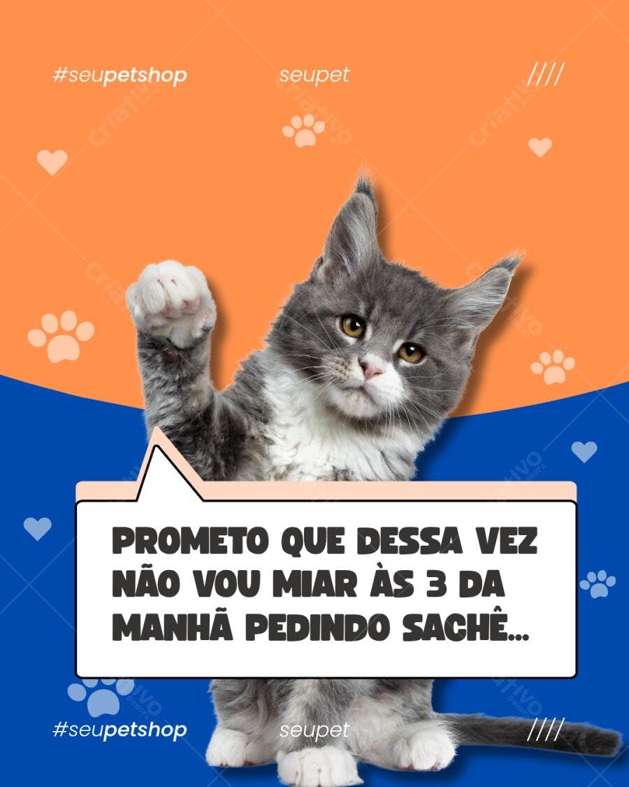 Post Instagram Gatinho fofinho azul e laranja Editável no Canva