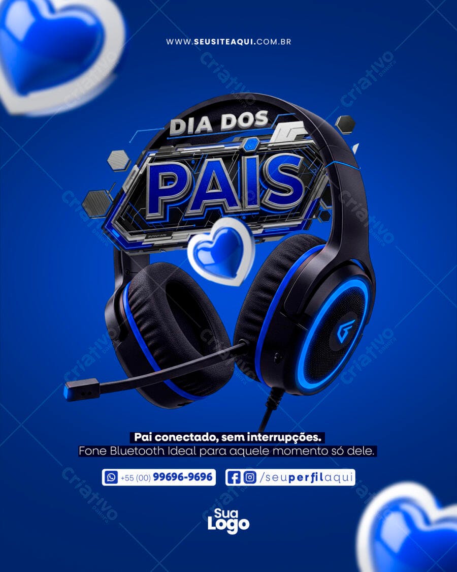 Flyer Dia dos Pais com Fone Bluetooth PSD Editável