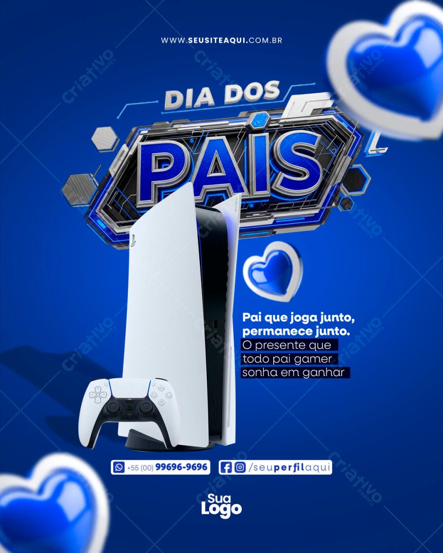 Flyer Dia dos Pais com PS5 PSD Editável