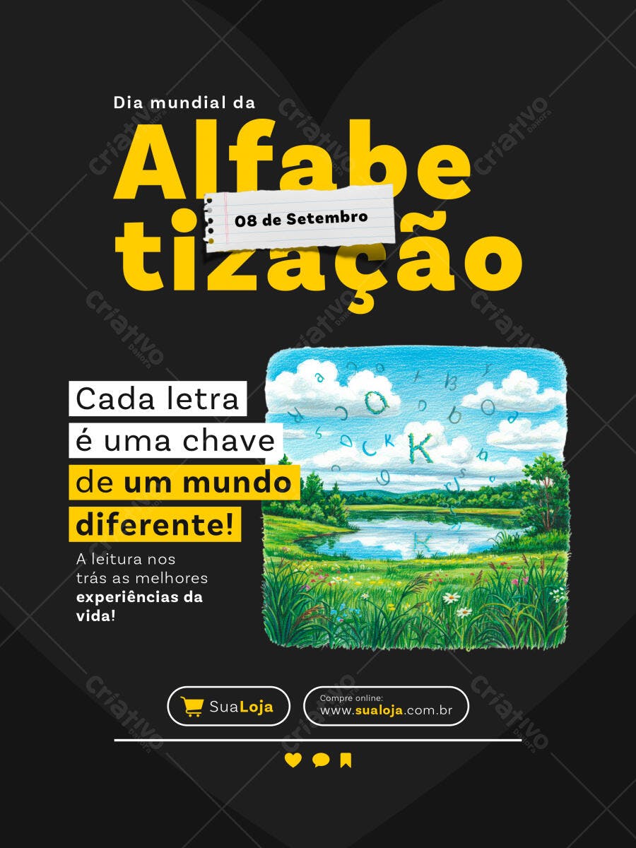 Post para o Dia Mundial da Alfabetização PSD Editável