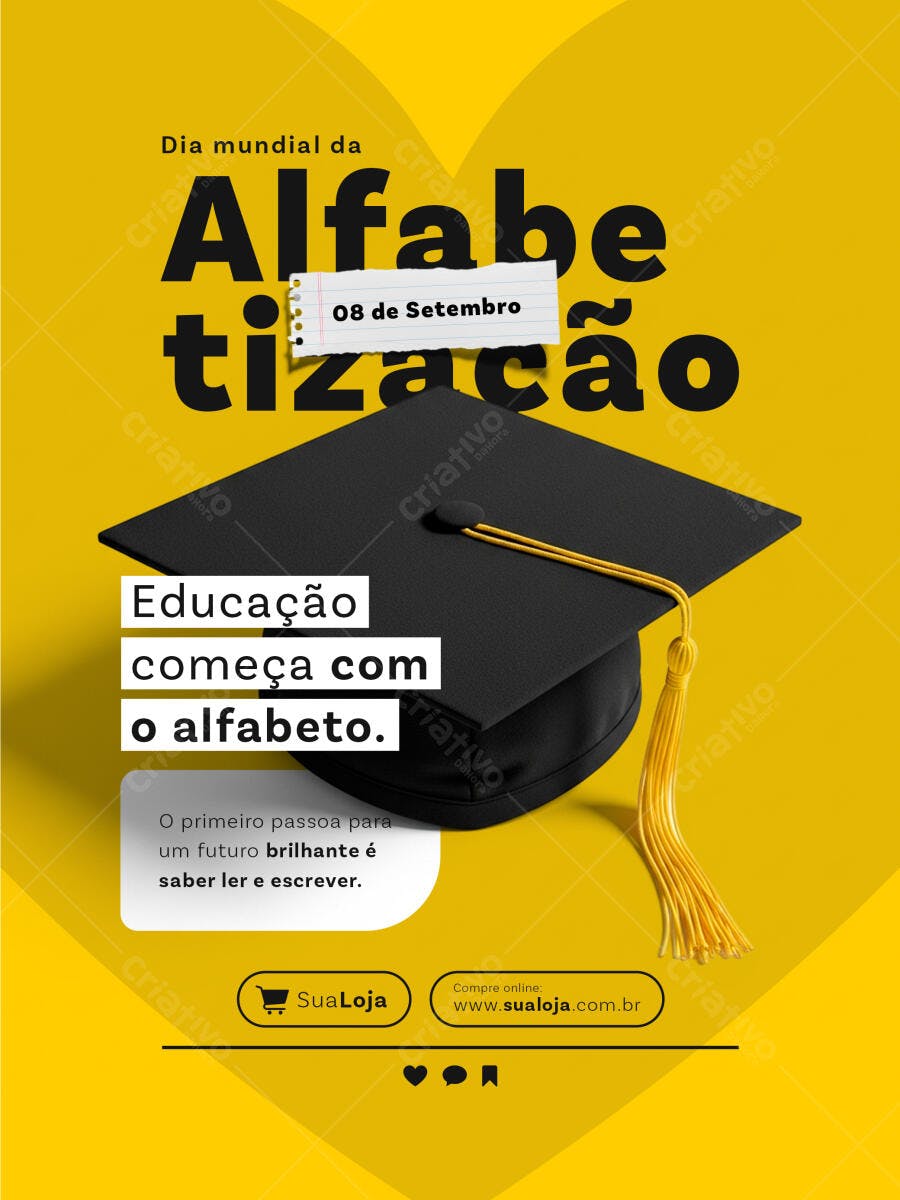 Post para Dia Mundial da Alfabetização PSD Editável