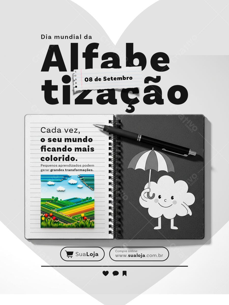Flyer Dia Mundial da Alfabetização 08 de Setembro PSD Editável