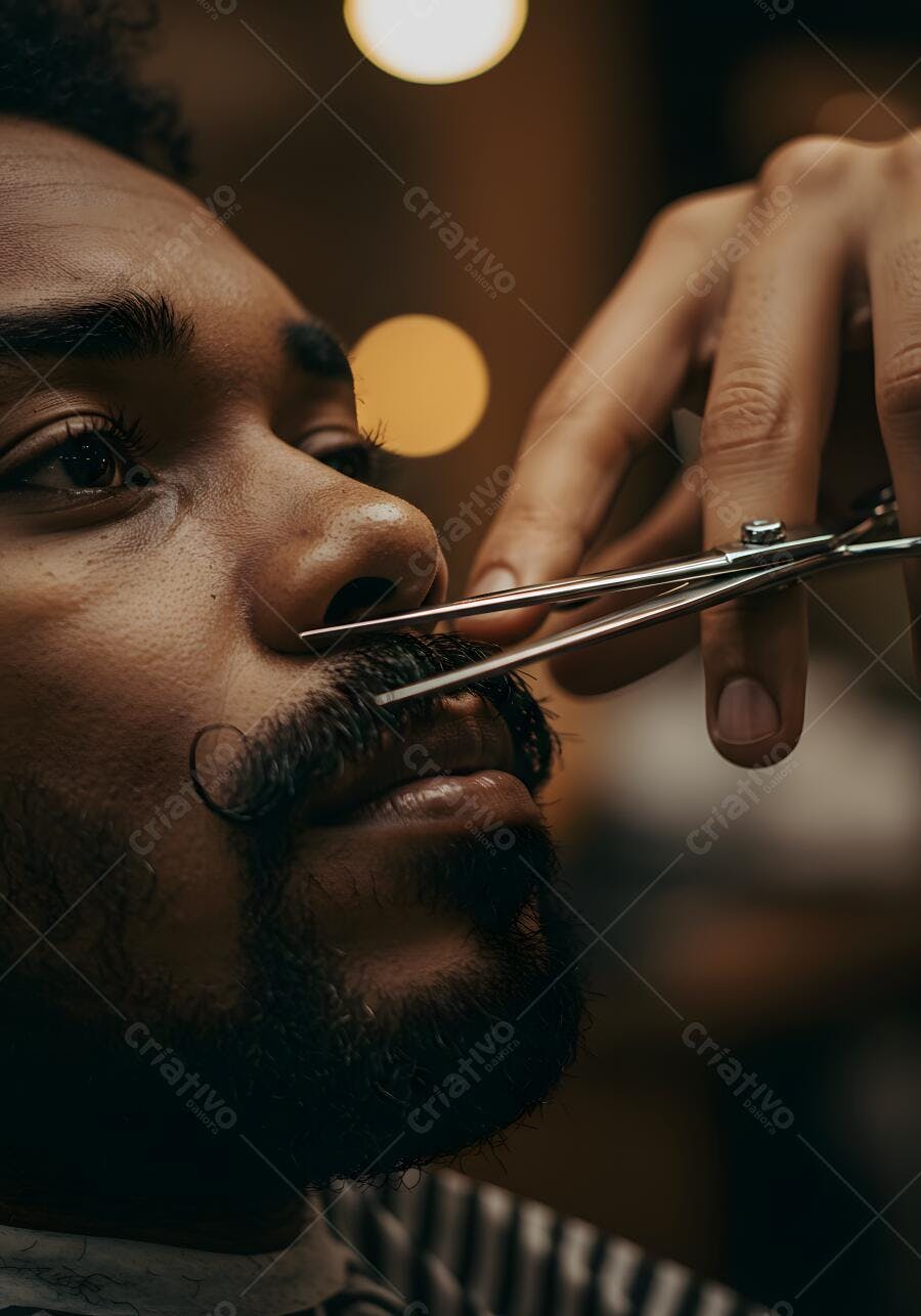 Barbeiro aparando bigode de homem negro