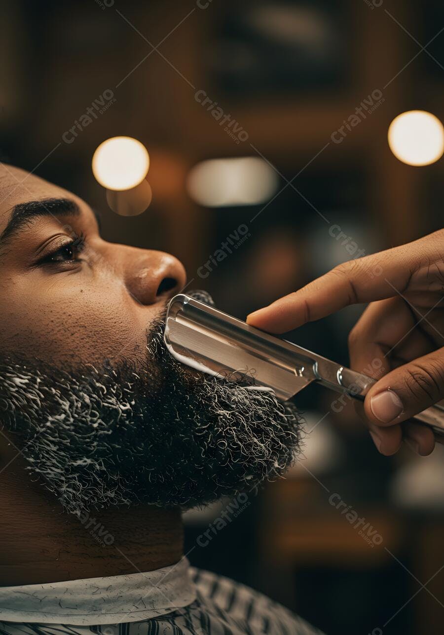 Barba sendo aparada com navalha em barbearia