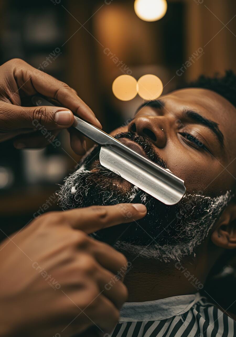 Barba sendo feita com navalha em barbearia