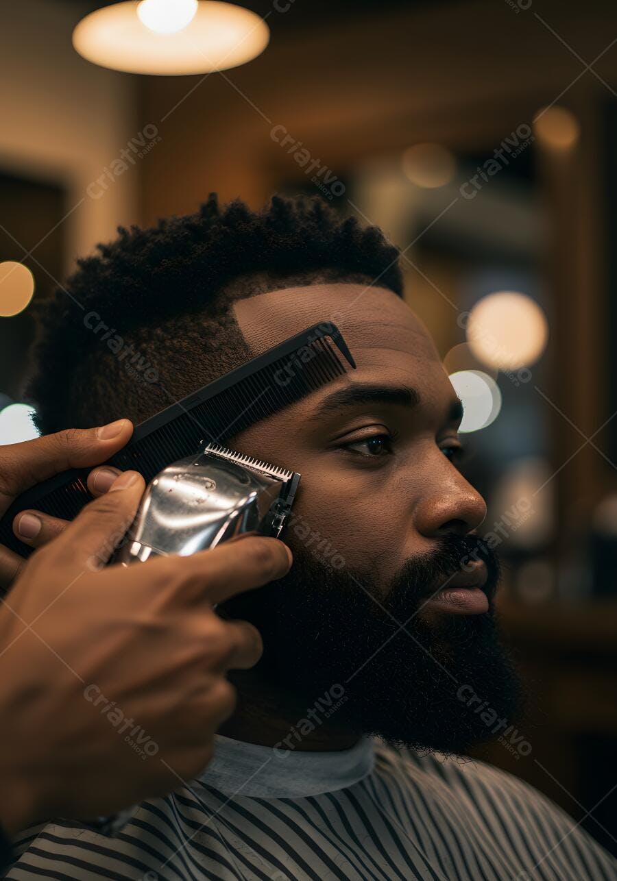 Barbeiro aparando barba de homem negro