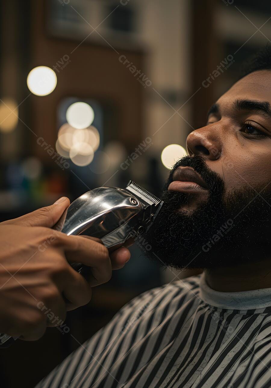Barba negra sendo aparada em barbearia