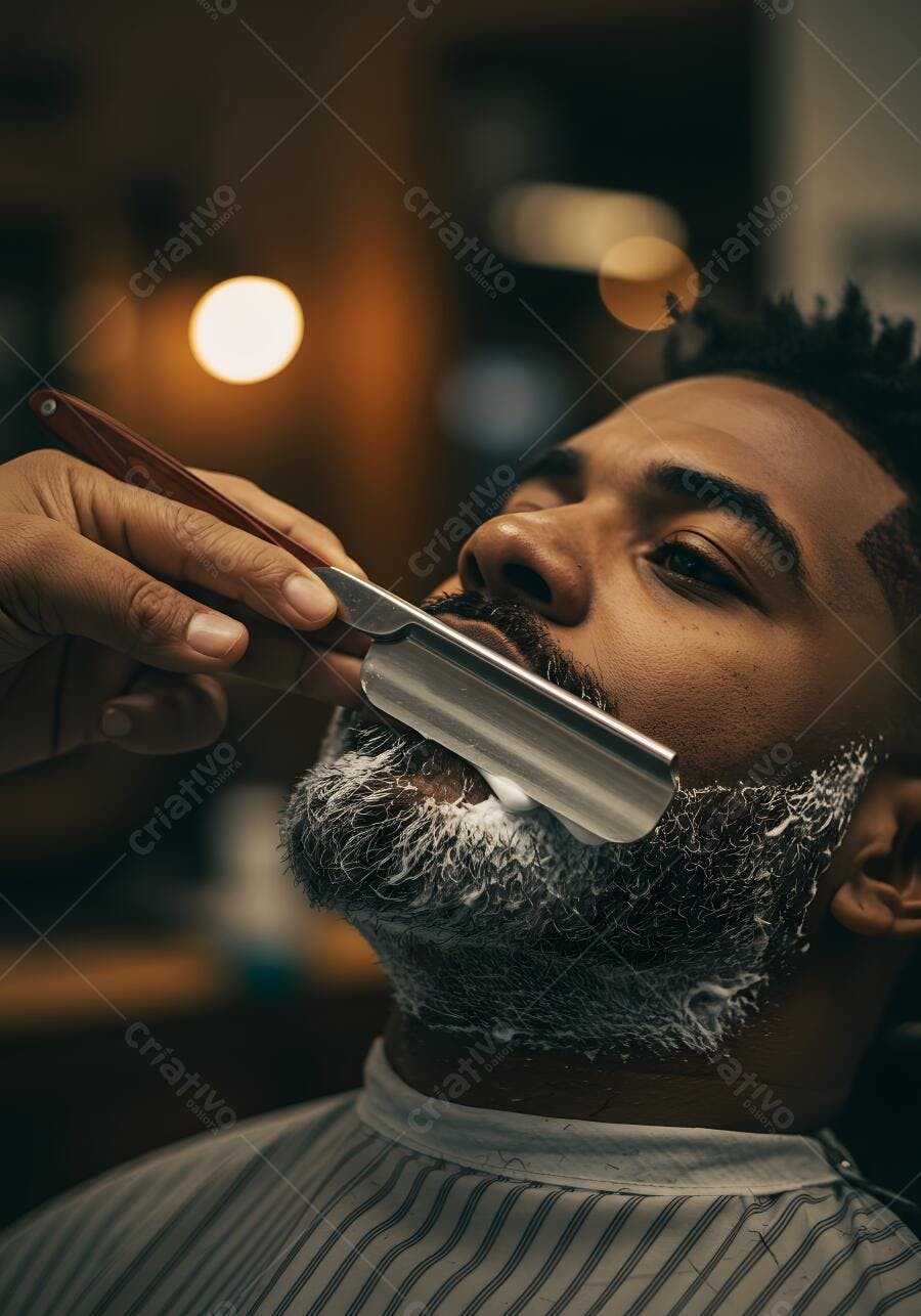 Barba sendo raspada com navalha em barbearia