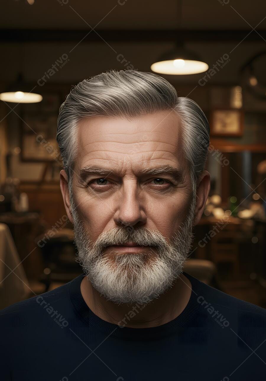 Homem sênior com barba grisalha em barbearia