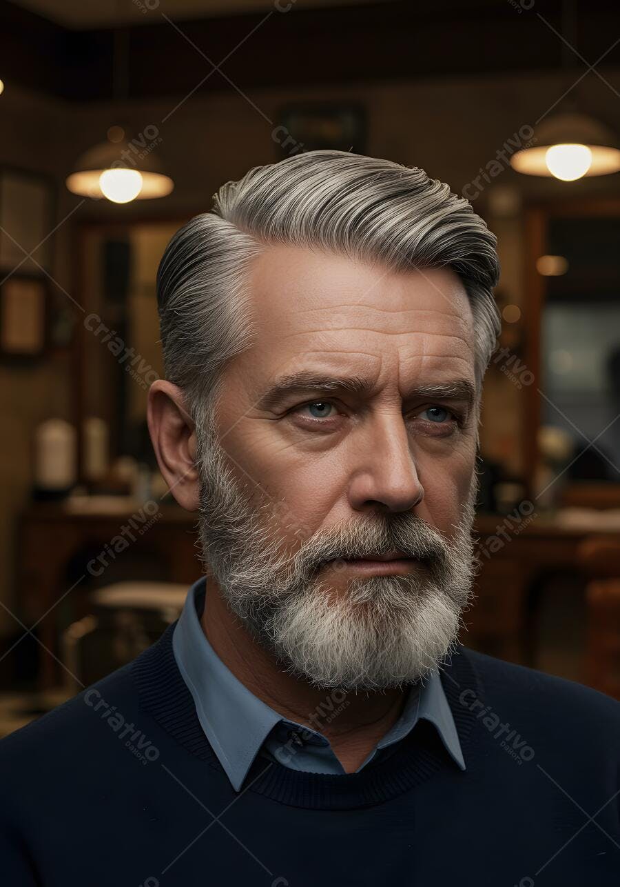 Homem com barba grisalha em barbearia