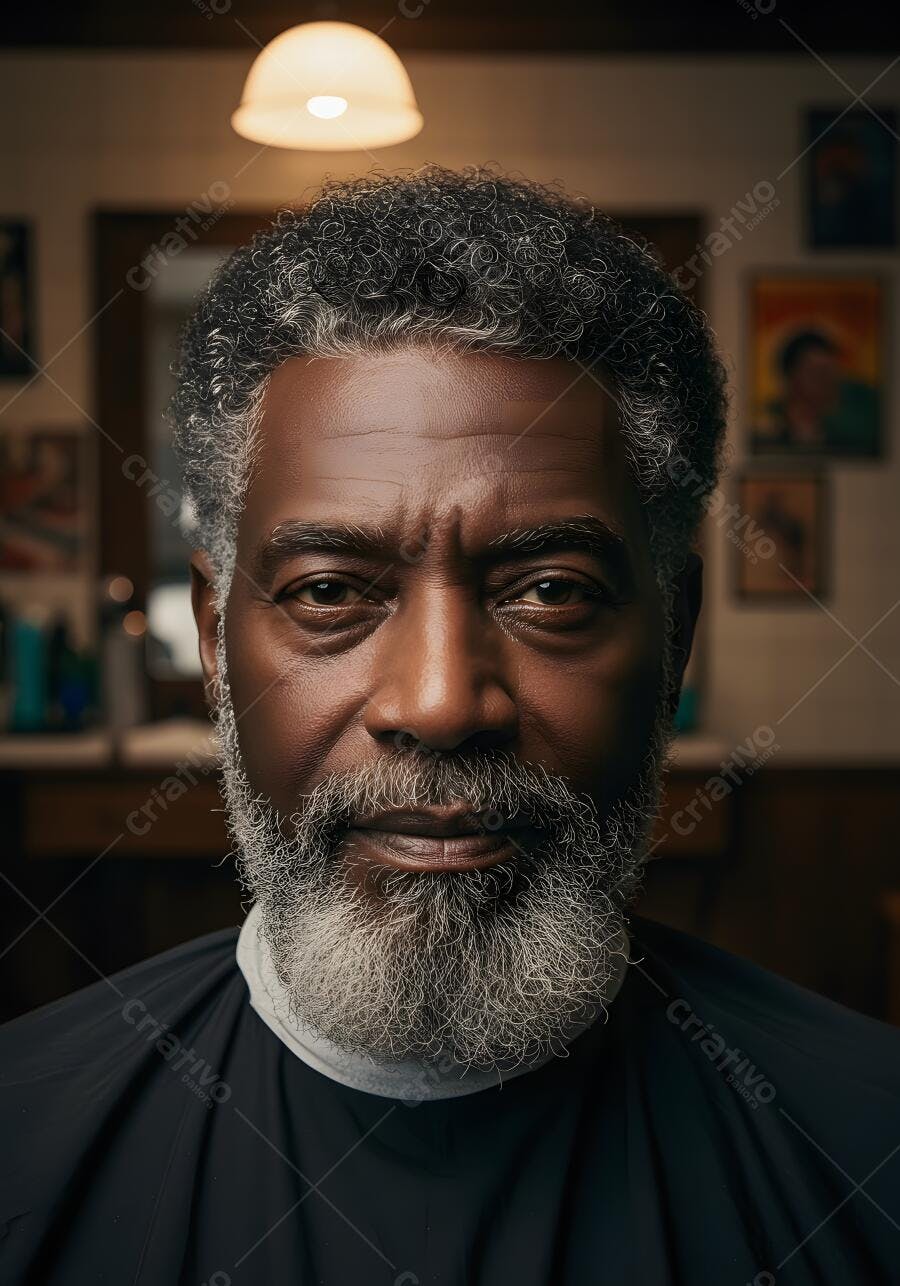 Homem negro com barba grisalha em barbearia