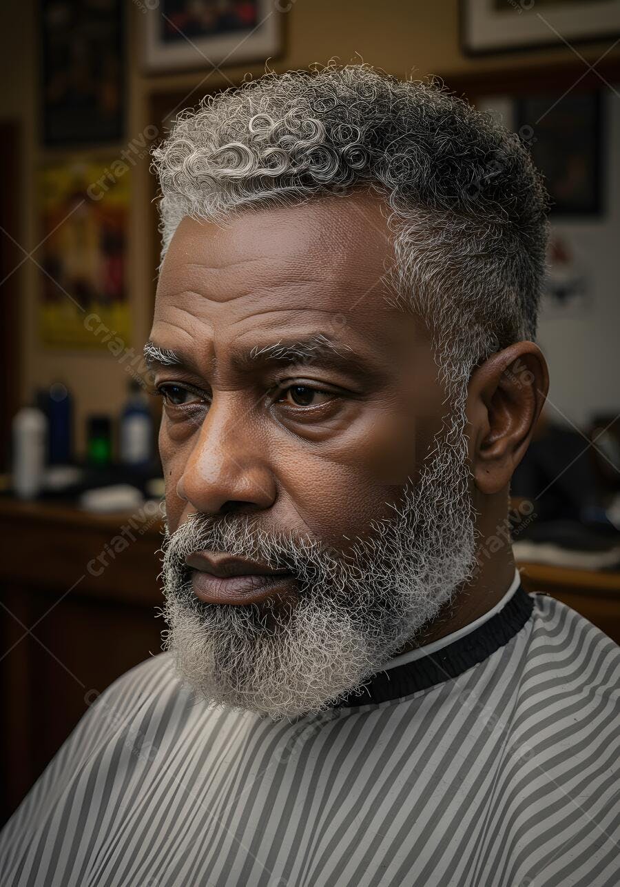 Homem negro com cabelo e barba grisalhos