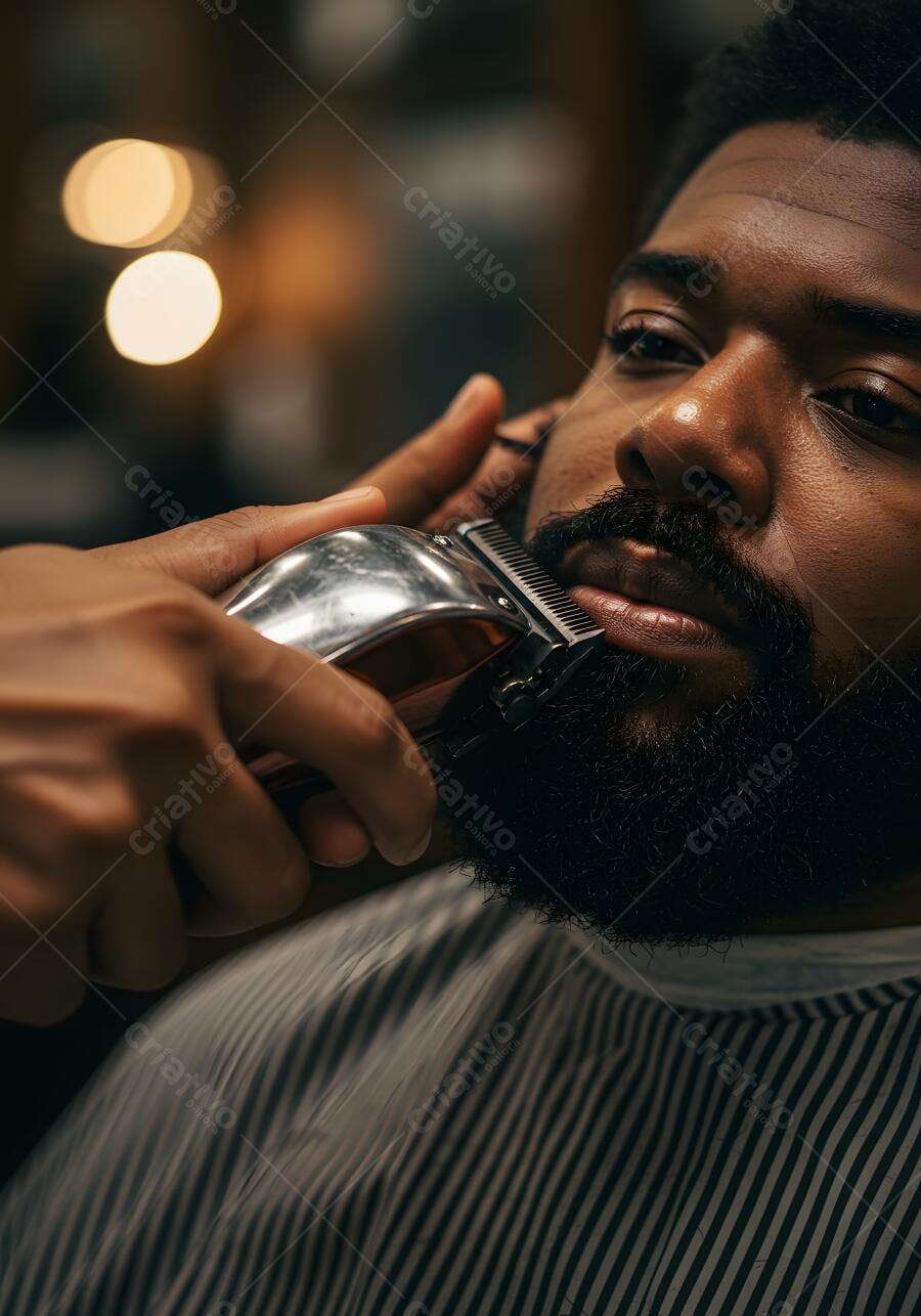 Barbeiro aparando barba de homem negro