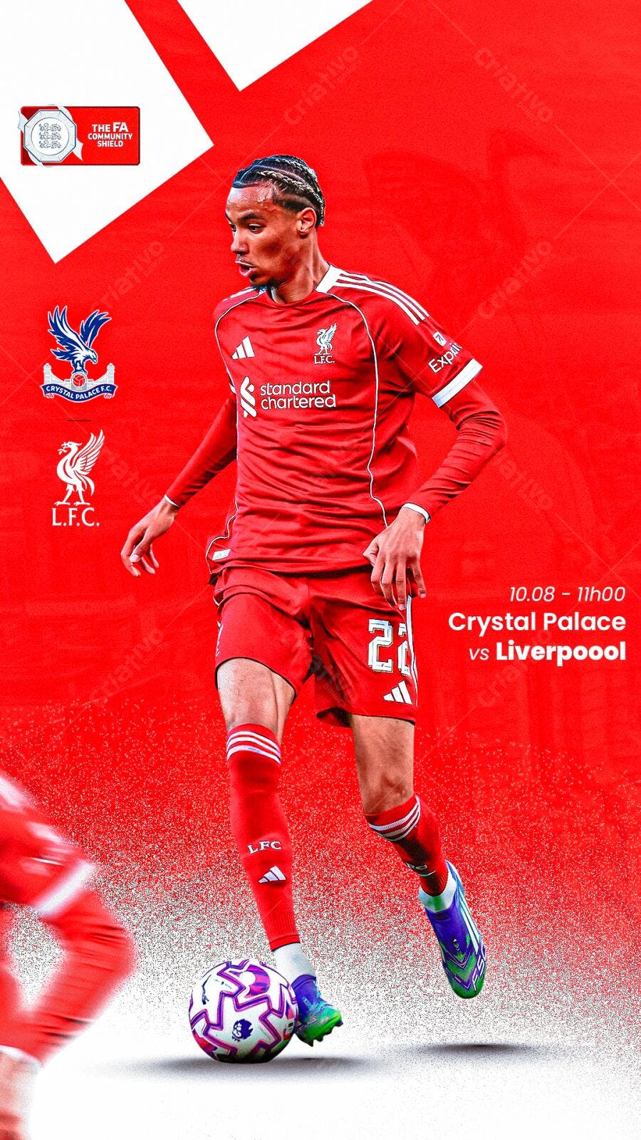 PSD Flyer Partida Crystal Palace x Liverpool 10 de Agosto PSD Editável