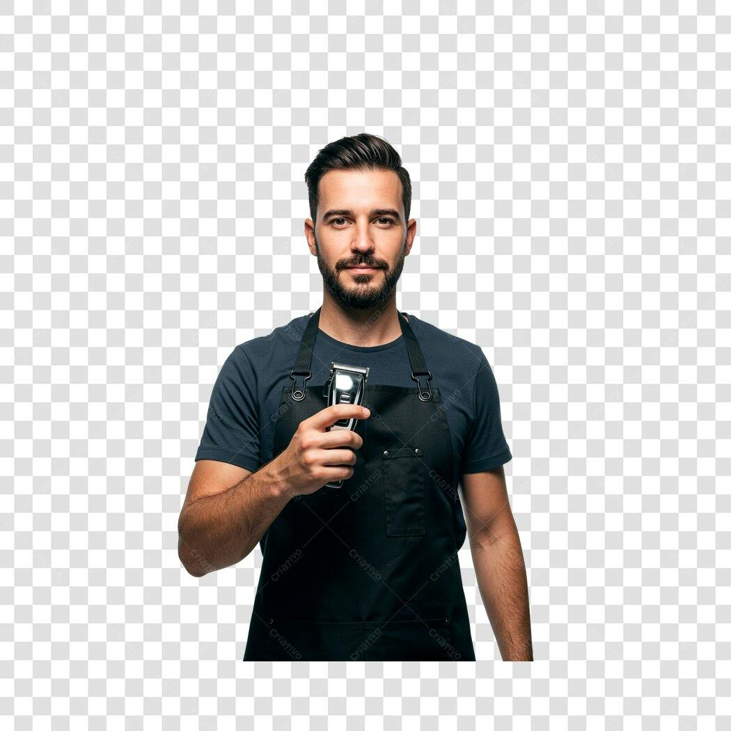 Imagem PNG Barbeiro com máquina de cortar cabelo fundo transparente