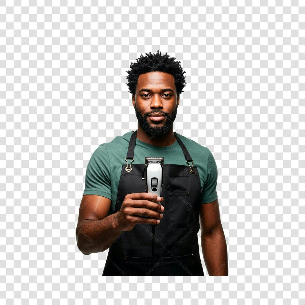 Imagem PNG Barbeiro Afro com Máquina de Cortar Cabelo com fundo transparente