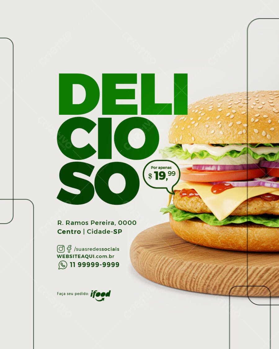 Flyer para Lançamento de Hambúrguer PSD Editável