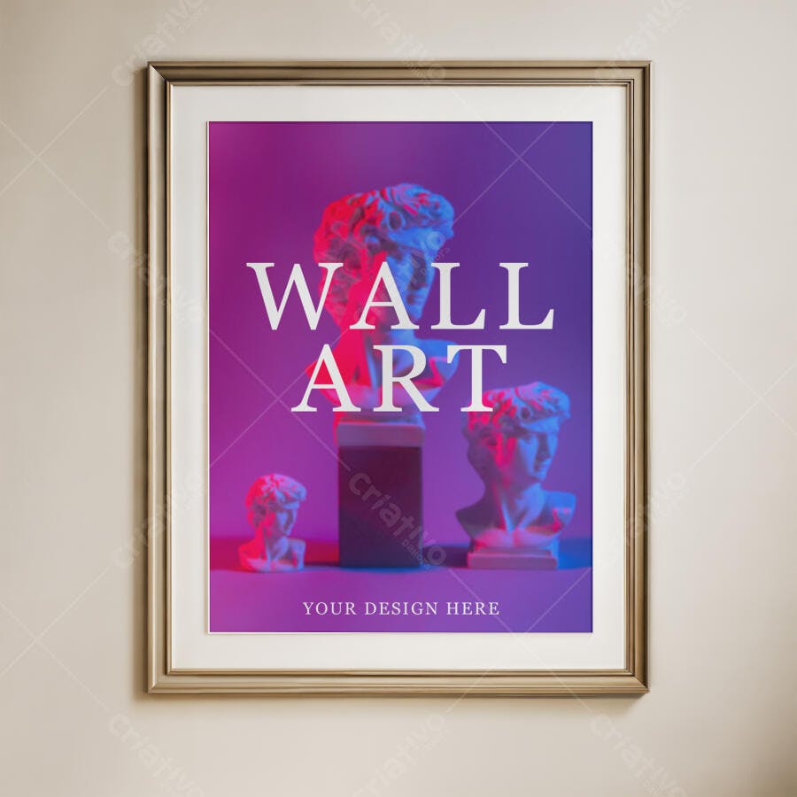 Mockup Quadro com Bustos e Neon em Parede Neutra