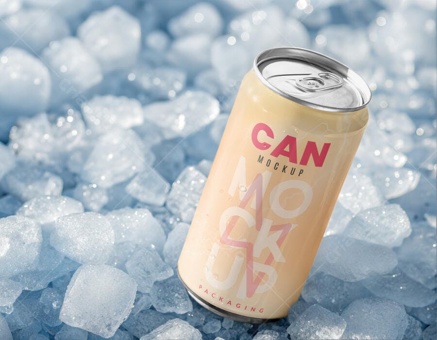 Mockup de Lata de Bebida Refrescante em Gelo