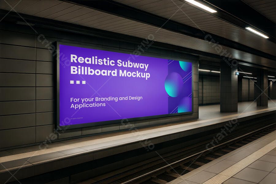 Mockup Realista de Painel Publicitário em Metrô