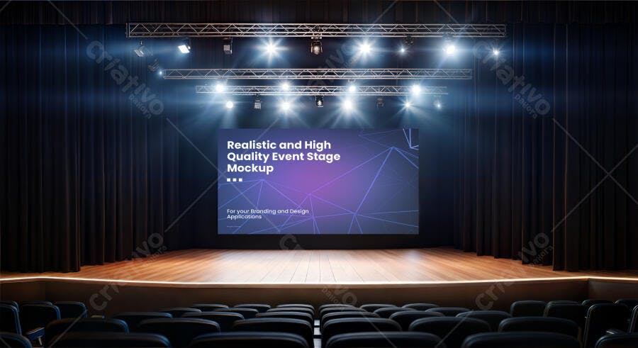 Mockup de Palco para Eventos com Cortinas e Iluminação