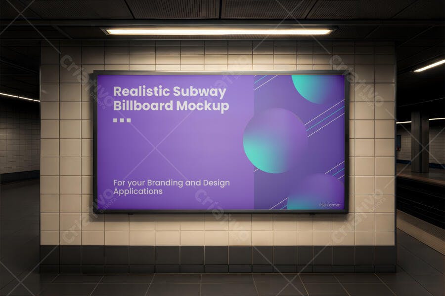 Mockup de Outdoor Realista em Metrô: Roxo e Ciano
