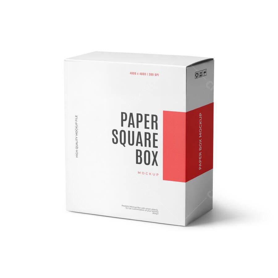 Mockup Caixa Quadrada Branca e Vermelha - Design Minimalista
