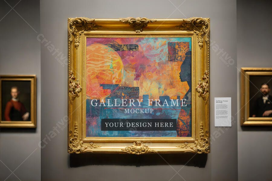 Mockup Quadro Dourado com Arte Abstrata