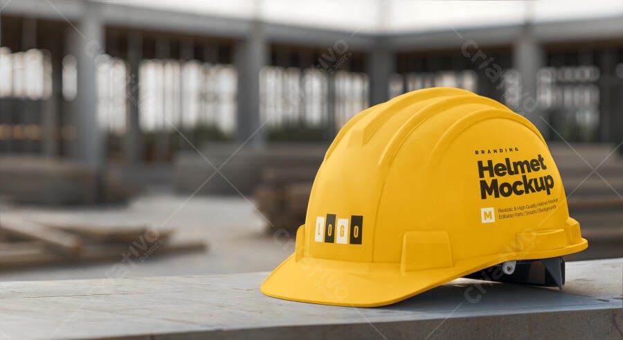 Mockup de Capacete de Segurança Amarelo - Realista