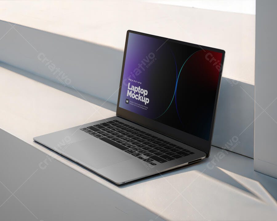 Mockup Notebook Moderno Cinza em Ambiente Minimalista