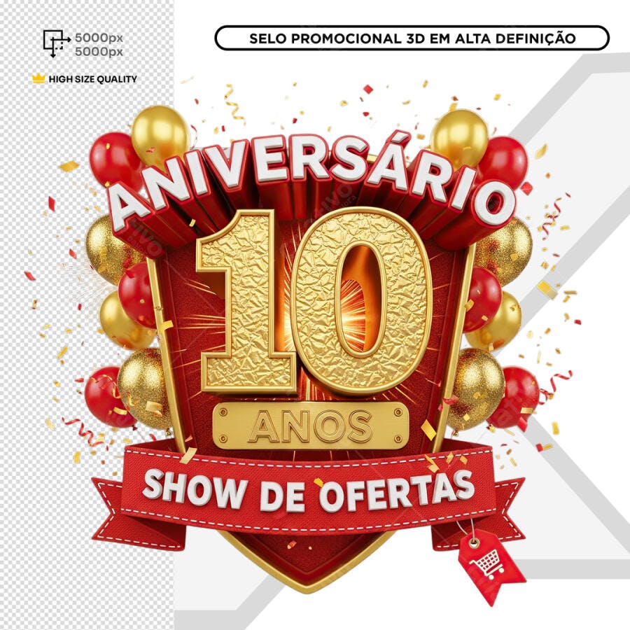 Selo Aniversário 10 Anos PSD Editável