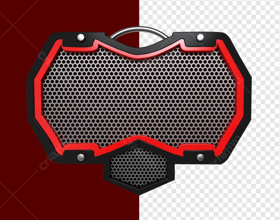 Badge Metálico com Detalhes em Vermelho PSD Editável