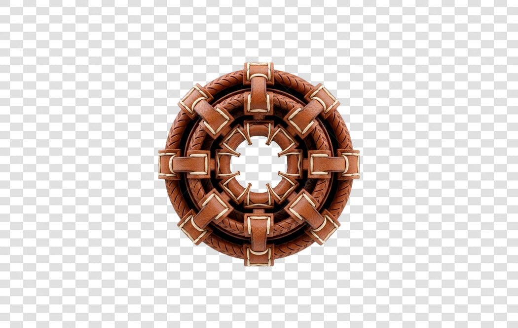 Logo abstrato artesanal em couro marrom PNG com fundo transparente