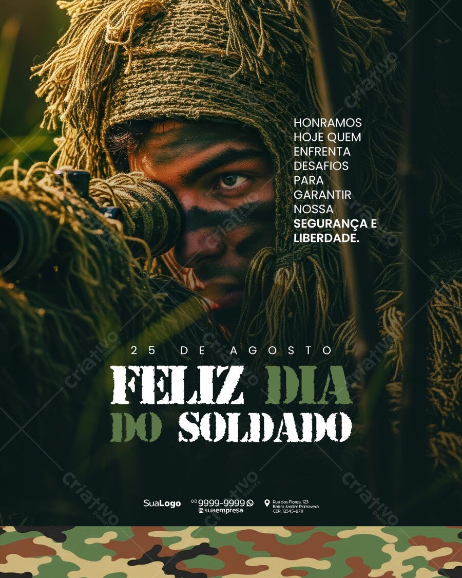 Flyer Dia do Soldado 25 de Agosto PSD Editável