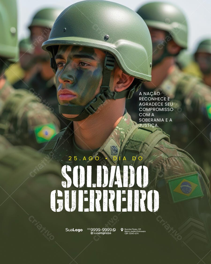 Flyer Dia do Soldado Guerreiro PSD Editável