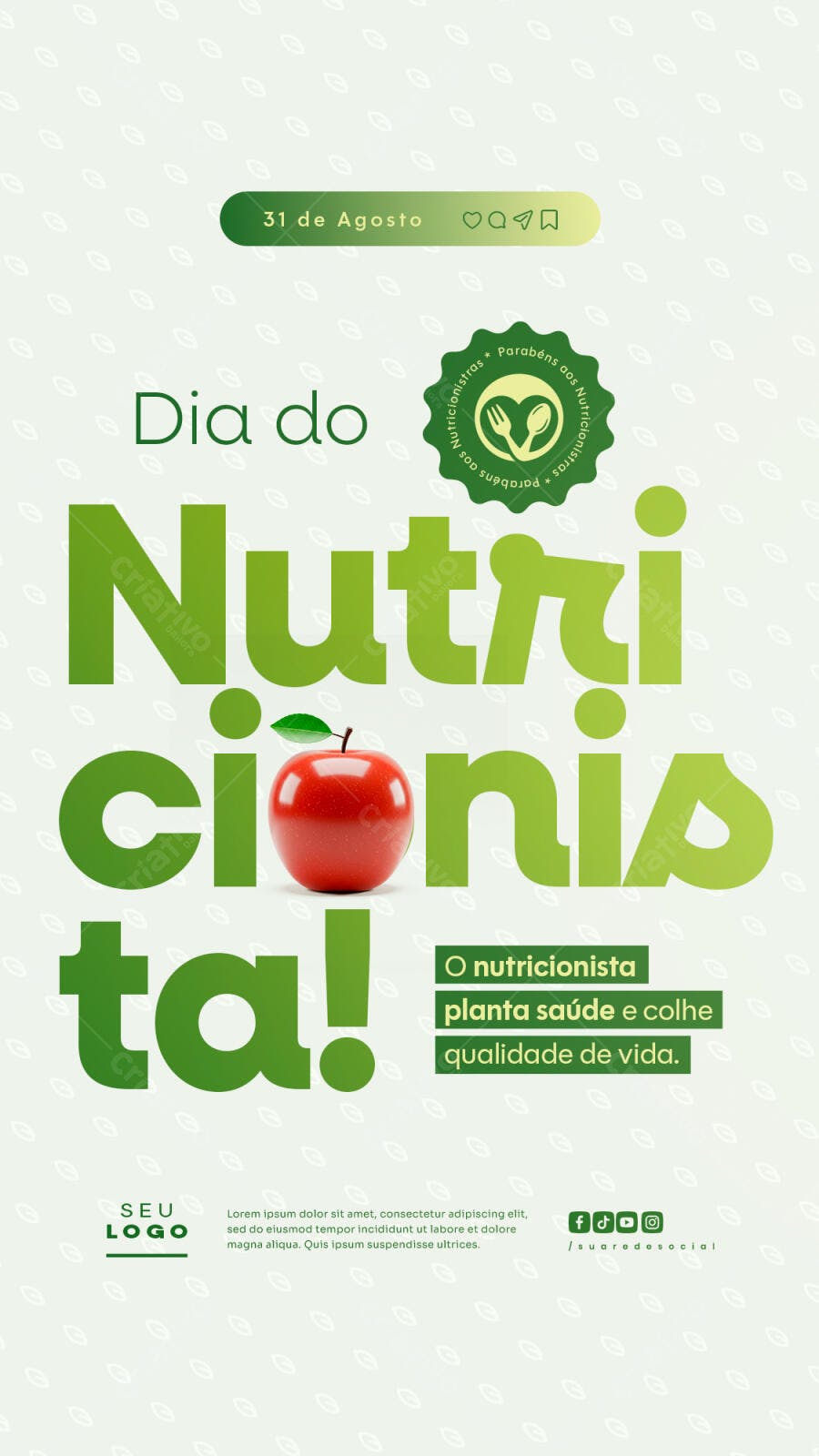Flyer Dia do Nutricionista 31 de Agosto PSD Editável