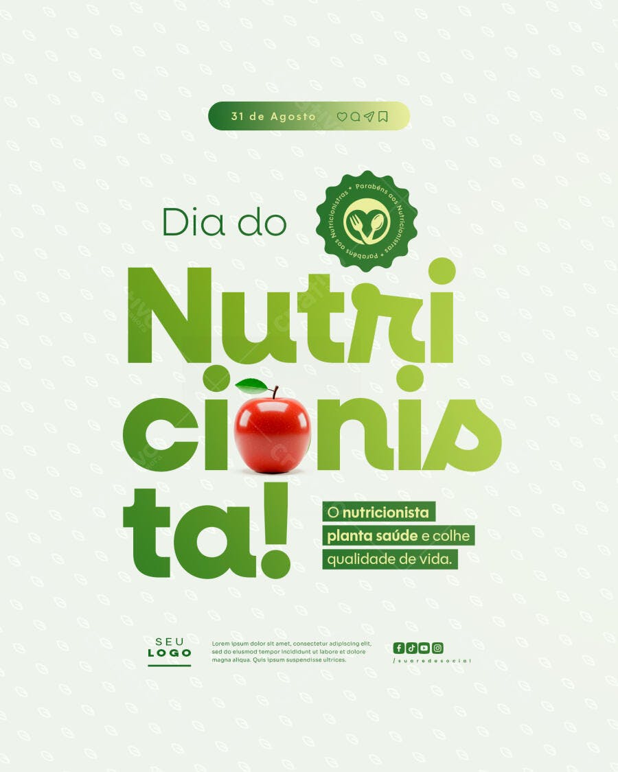Flyer Dia do Nutricionista 31 de Agosto PSD Editável
