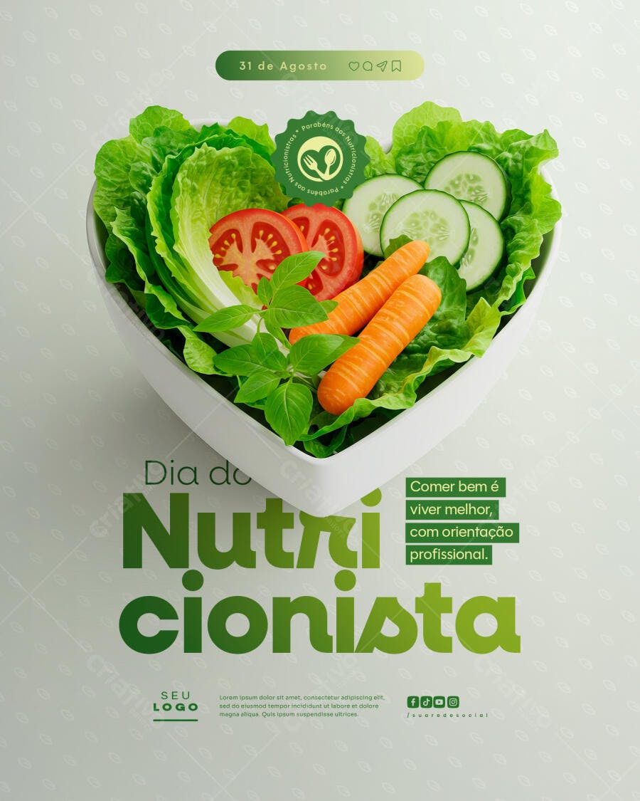 Flyer Dia do Nutricionista 31 de Agosto PSD Editável