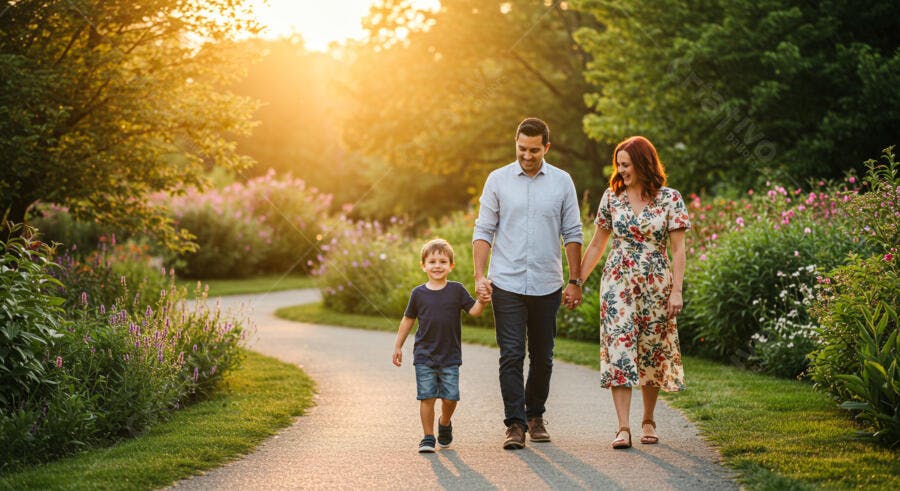 Imagem de uma família passeando em um lindo lugar