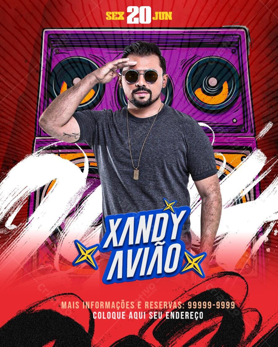 Flyer Festa Xandy Avião 20 de Junho PSD Editável