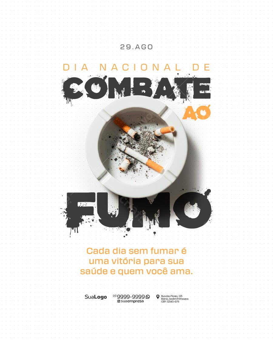 Flyer Dia Nacional de Combate ao Fumo 29 de Agosto PSD Editável