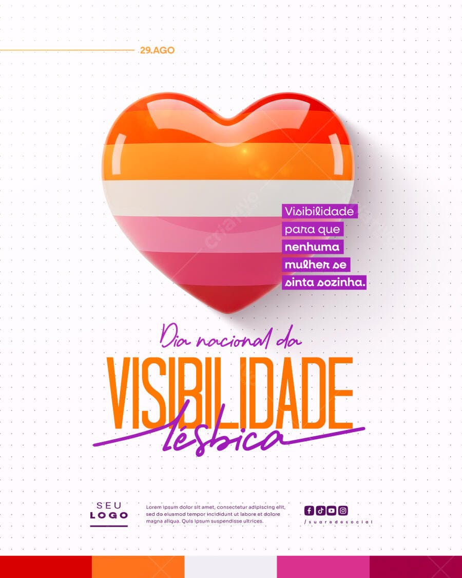 Flyer Dia Nacional da Visibilidade Lésbica 29 Ago PSD Editável