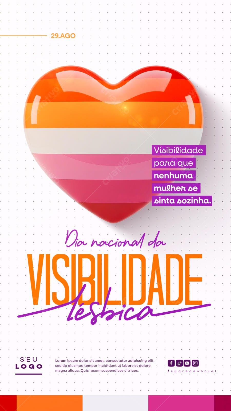 Flyer Dia Nacional da Visibilidade Lésbica 29 Ago PSD Editável