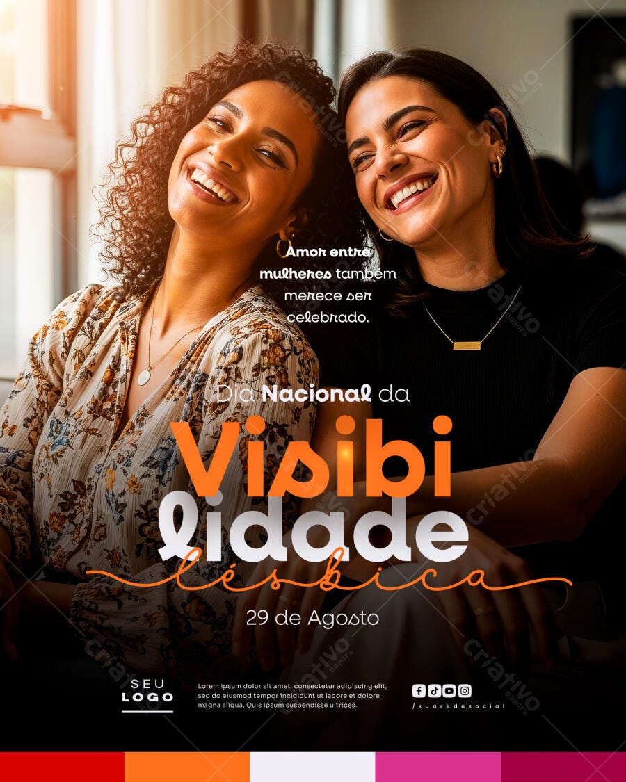Flyer para o Dia Nacional da Visibilidade Lésbica 29 de Agosto PSD Editável