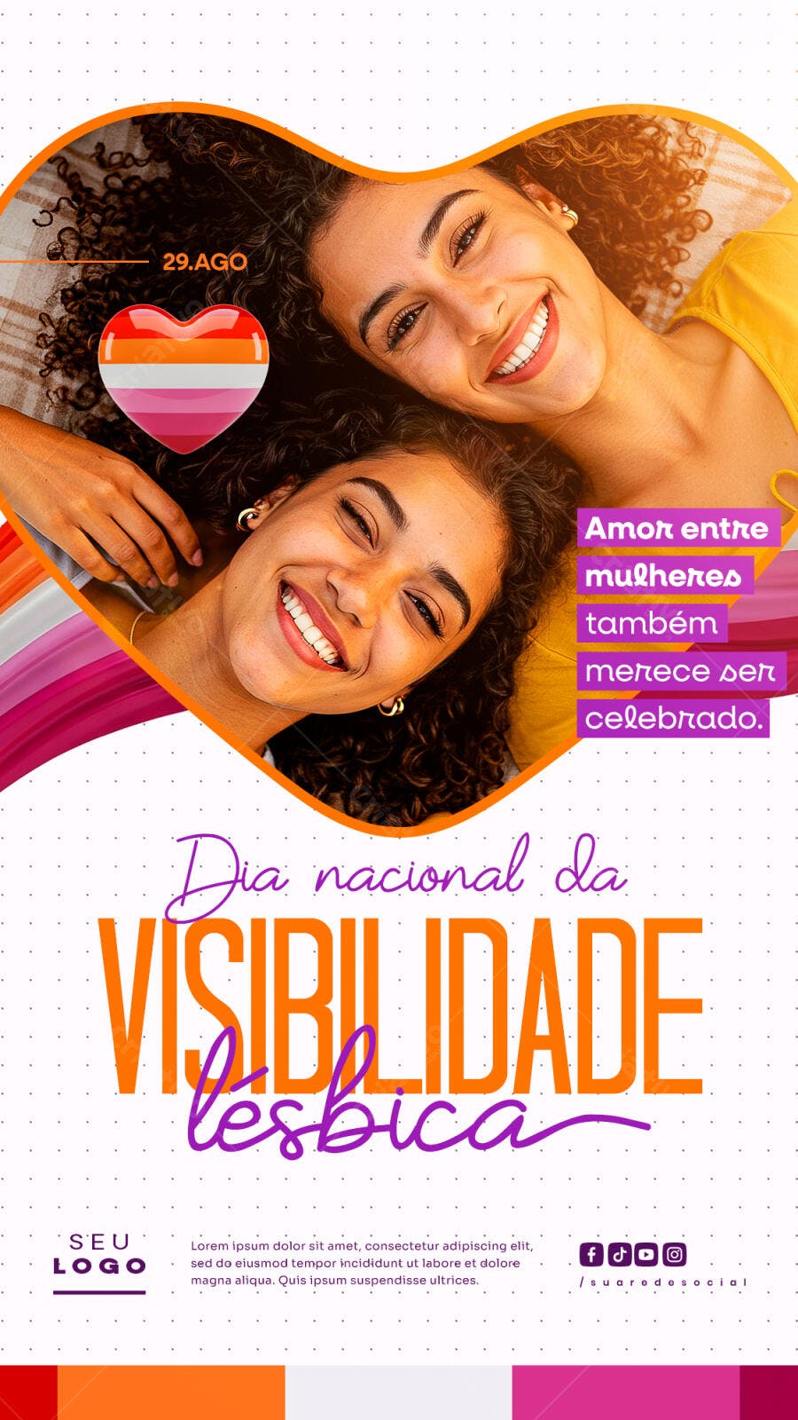 Flyer Dia Nacional da Visibilidade Lésbica 29 Ago PSD Editável