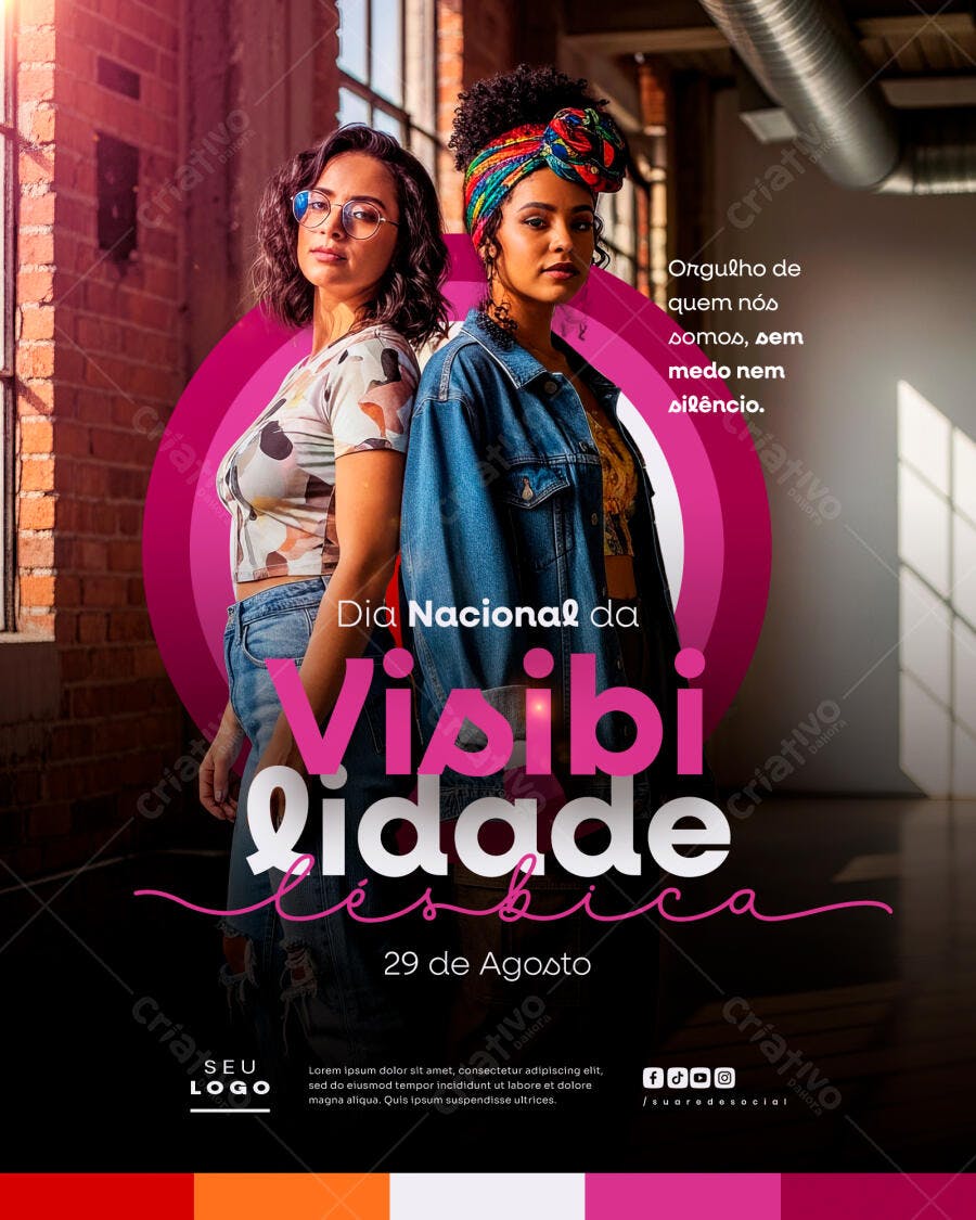 Flyer Dia da Visibilidade Lésbica 29 de Agosto PSD Editável 