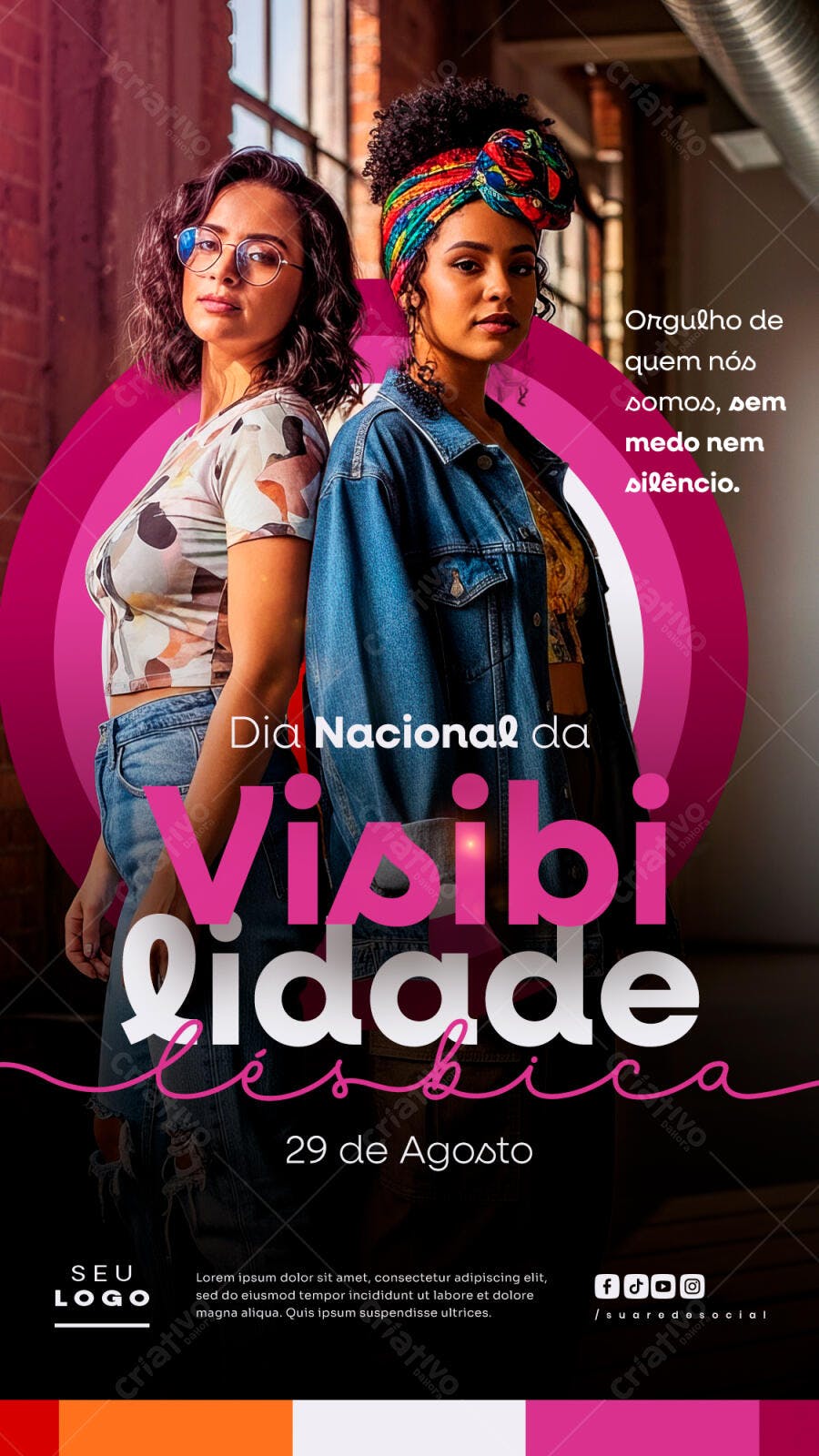 Flyer Dia Nacional da Visibilidade Lésbica 29 de Agosto PSD Editável