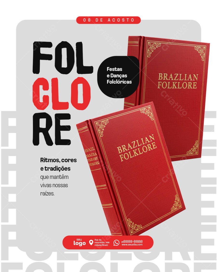 Flyer Dia do Folclore Brasileiro PSD Editável